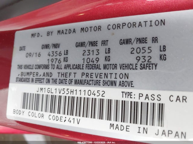 JM1GL1V55H1110452 Mazda Mazda6 Touring