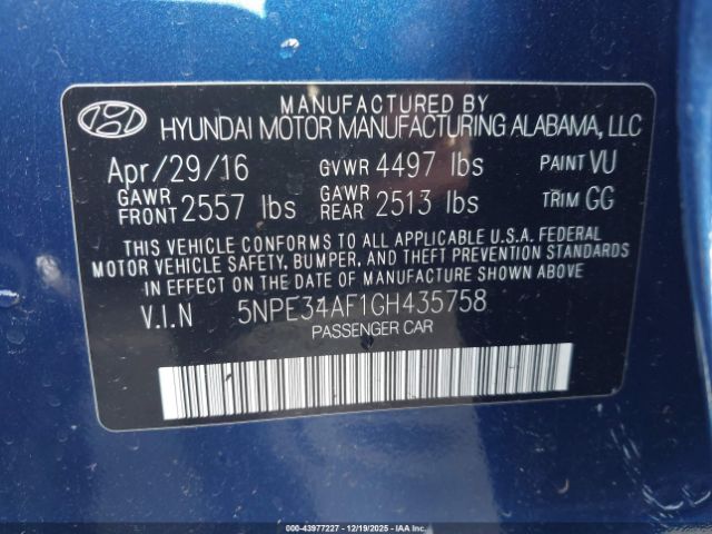 2016 HYUNDAI SONATA 5NPE34AF1GH435758 Photo 8