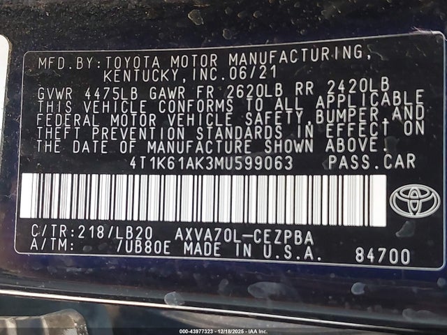 4T1K61AK3MU599063 Toyota CAMRY XSE