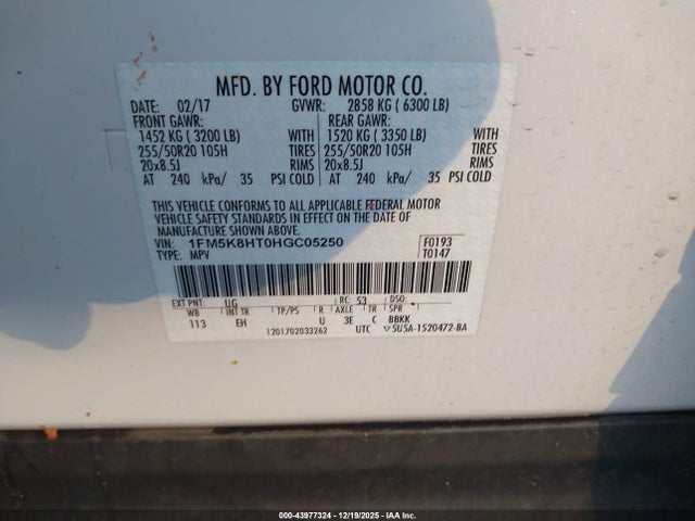 1FM5K8HT0HGC05250 Ford Explorer Platinum