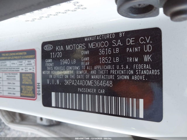 3KPA24AD0ME364648 KIA RIO S
