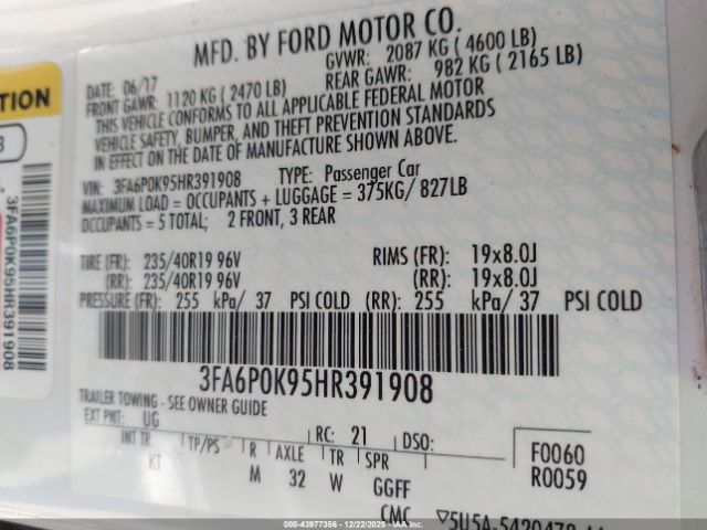 2017 FORD FUSION 3FA6P0K95HR391908 Photo 8