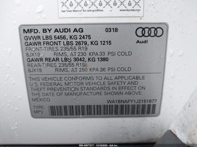 WA1BNAFY1J2151877 Audi Q5 2.0t Premium/2.0t Tech Premium