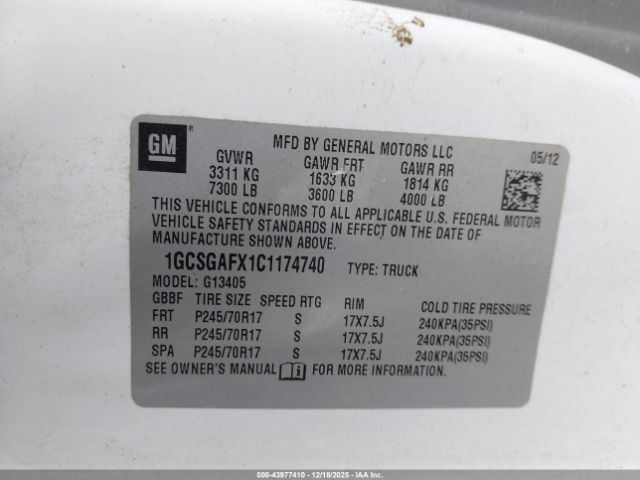 2012 CHEVROLET EXPRESS 1500 1GCSGAFX1C1174740 Photo 8