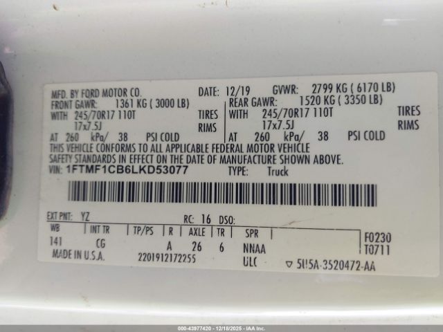 2020 FORD F-150 1FTMF1CB6LKD53077 Photo 8