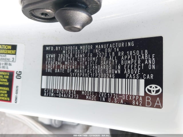 Toyota Corolla Le Eco Plus 2015 5YFBPRHE1FP200246 Image 9