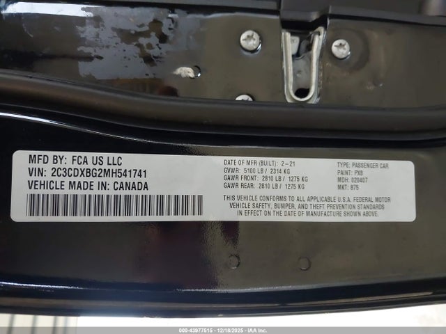 Aukcja sprzedaży 2021 Dodge Charger Sxt Rwd, vin: 2C3CDXBG2MH541741, numer aukcji: 43977515