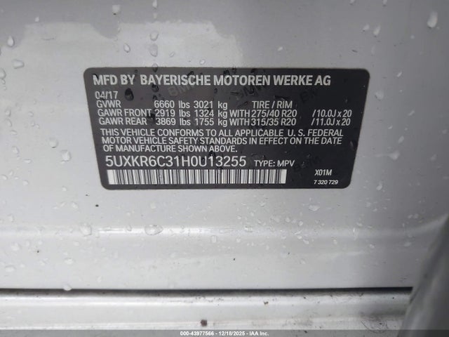 5UXKR6C31H0U13255 BMW X5 Xdrive50i