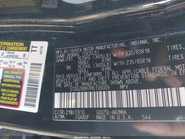 Продажа на аукционе авто 2021 Toyota Highlander Xle, vin: 5TDGZRBH7MS136009, номер лота: 43977672