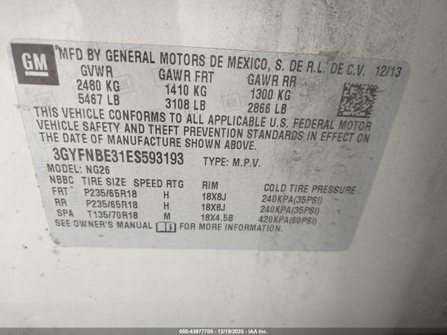 Продажа на аукционе авто 2014 Cadillac Srx Luxury Collection, vin: 3GYFNBE31ES593193, номер лота: 43977705