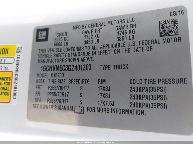 1GCNKNEC8GZ401303 Chevrolet Silverado 1500 Wt