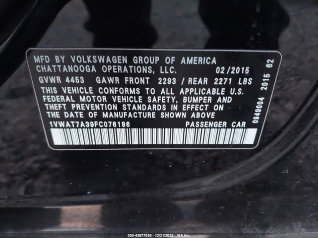 2015 VOLKSWAGEN PASSAT 1VWAT7A39FC076186 Photo 8