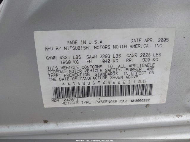 2005 MITSUBISHI GALANT 4A3AB36FX5E063125 Photo 8