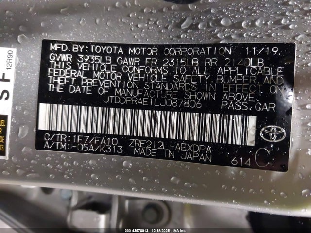 JTDDPRAE1LJ087806 Toyota COROLLA L
