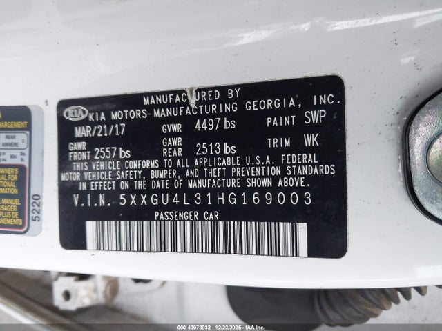 5XXGU4L31HG169003 KIA OPTIMA EX
