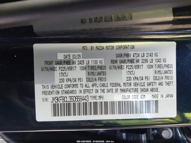 Aukcja sprzedaży 2025 Mazda Cx-5 2.5 S Preferred, vin: JM3KFBCL3S0668443, numer aukcji: 43978085