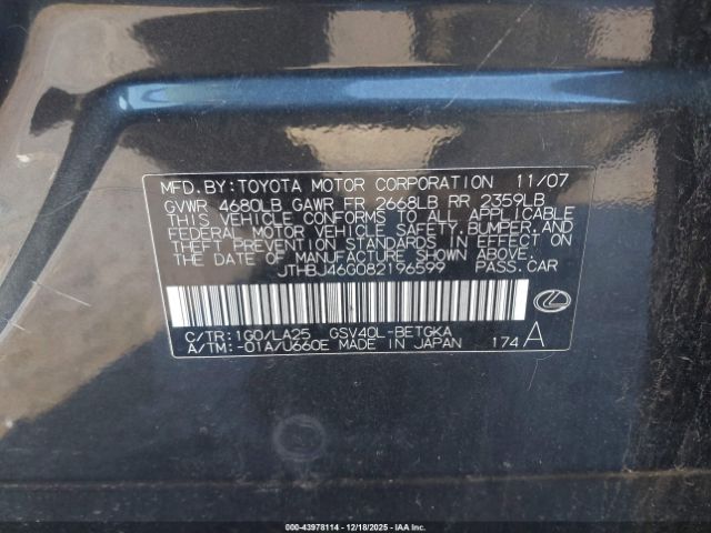 2008 LEXUS ES 350 JTHBJ46G082196599 Photo 8