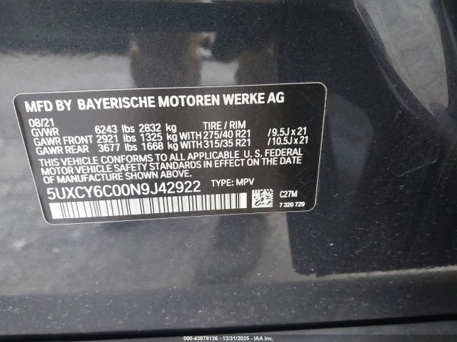 2022 BMW X6 5UXCY6C00N9J42922 Photo 8