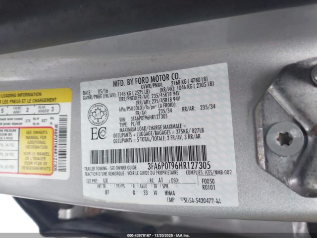 2017 FORD FUSION 3FA6P0T96HR127305 Photo 8