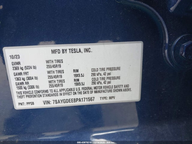 2023 TESLA MODEL Y 7SAYGDEE8PA171567 Photo 8