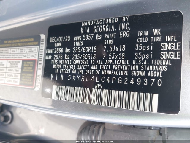 KIA SORENTO S 2023 5XYRL4LC4PG249370 Image 9
