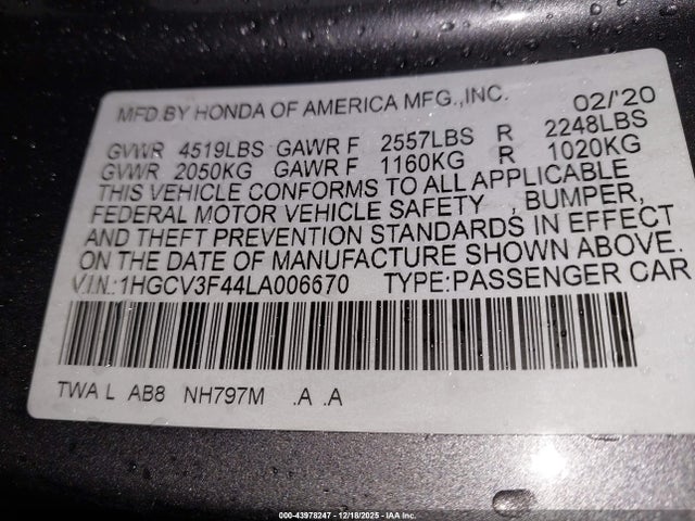 1HGCV3F44LA006670 Honda Accord Hybrid Ex