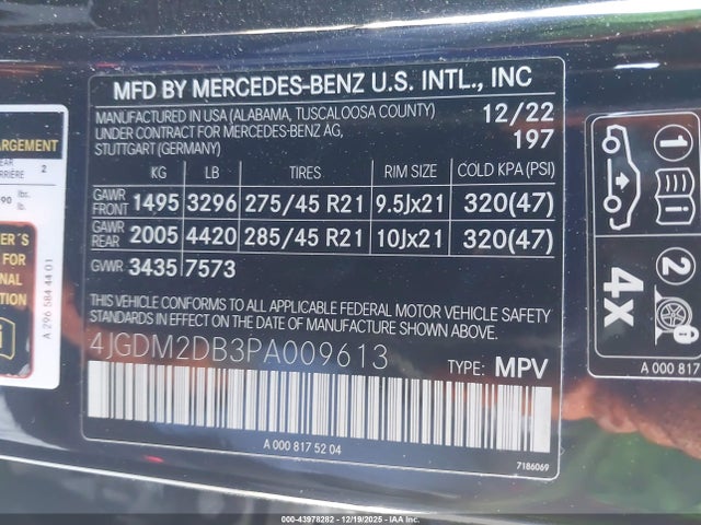 Продаж на аукціоні авто 2023 Mercedes-benz Eqs 450+ Suv, vin: 4JGDM2DB3PA009613, номер лоту: 43978282