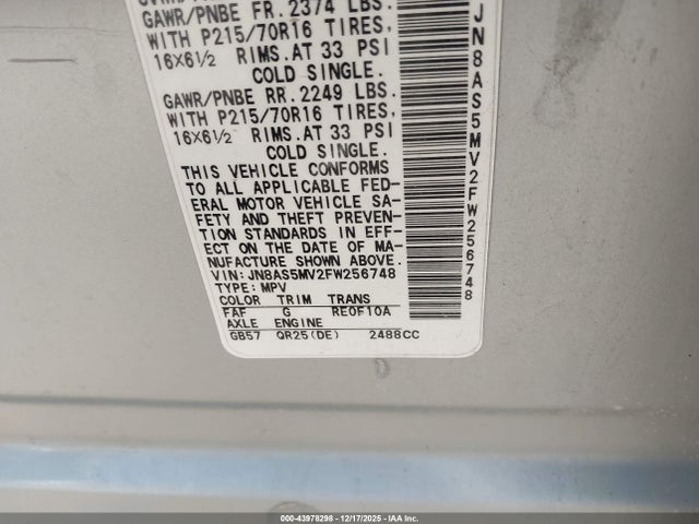 Nissan Rogue Select S 2015 JN8AS5MV2FW256748 Image 9