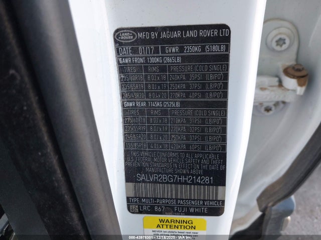 2017 LAND ROVER RANGE ROVER EVOQUE SALVR2BG7HH214281 Photo 8