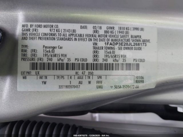 2018 FORD FOCUS 1FADP3E20JL268173 Photo 8