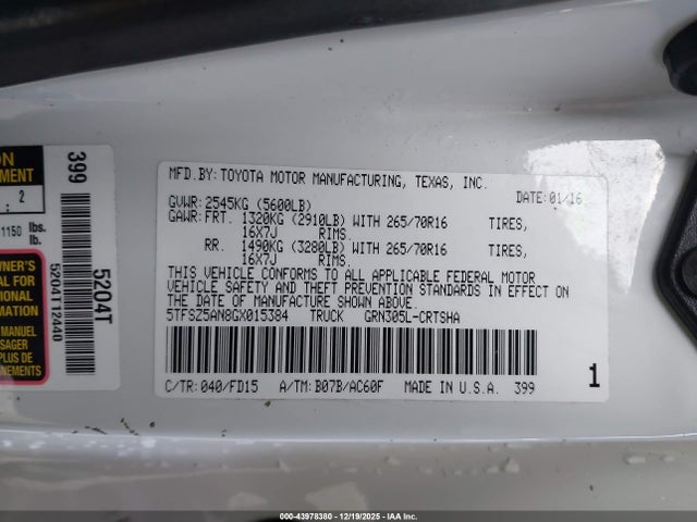 5TFSZ5AN8GX015384 Toyota Tacoma Trd Off Road