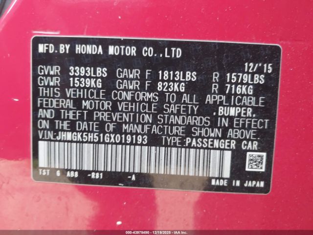 2016 HONDA FIT JHMGK5H51GX019193 Photo 8