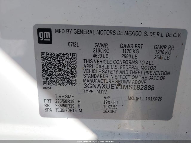 3GNAXUEV1MS182888 Chevrolet Equinox Awd Lt