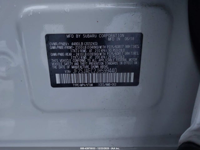 Subaru Forester 2.5i Premium 2018 JF2SJAEC2JH599440 Image 9