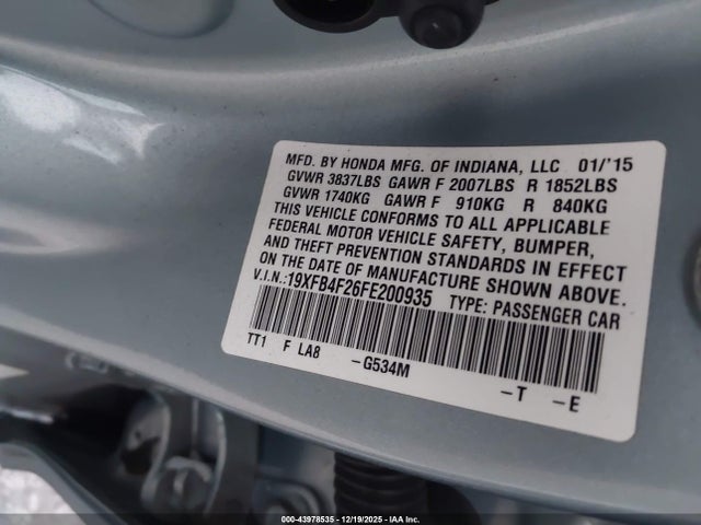 2015 HONDA CIVIC HYBRID 19XFB4F26FE200935 Photo 8