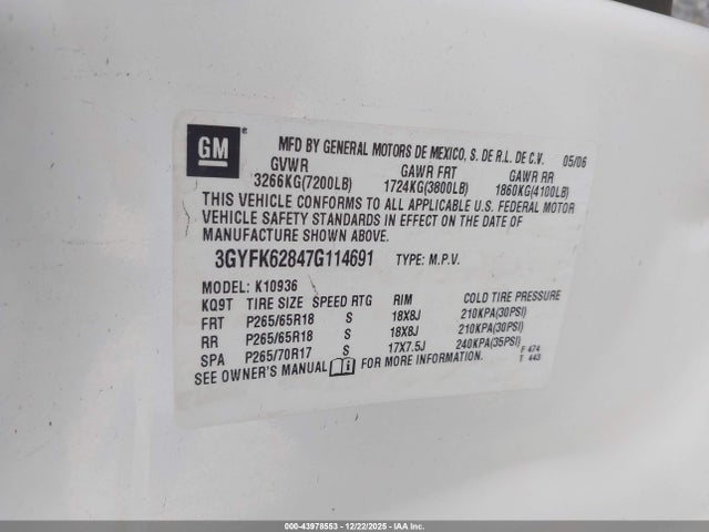 2007 CADILLAC ESCALADE EXT 3GYFK62847G114691 Photo 8