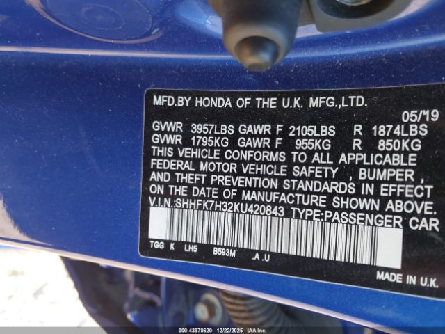 2019 HONDA CIVIC SHHFK7H32KU420843 Photo 8