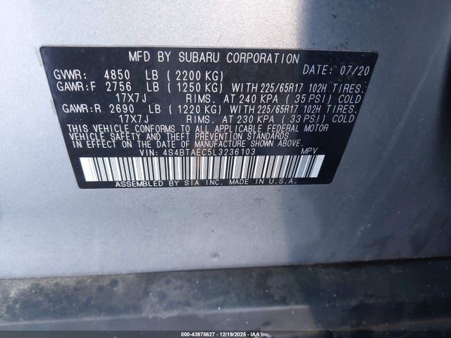 4S4BTAEC5L3236103 Subaru Outback Premium