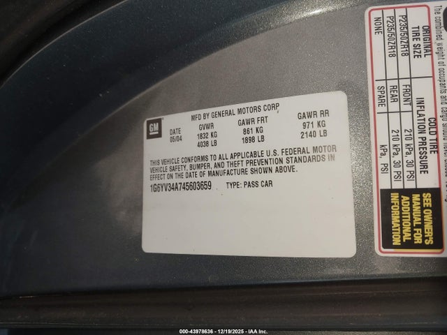 2004 CADILLAC XLR 1G6YV34A745603659 Photo 8