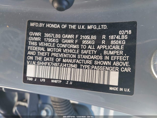 SHHFK7H97JU412840 Honda Civic Sport Touring