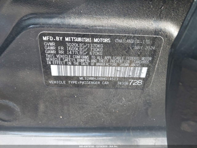 2024 MITSUBISHI MIRAGE ML32AWHJXRH014513 Photo 8