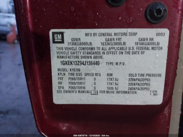 Продажа на аукционе авто 2004 Gmc Yukon Slt, vin: 1GKEK13Z94J136440, номер лота: 43978716
