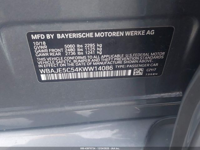 2019 BMW 540I WBAJE5C54KWW14086 Photo 8