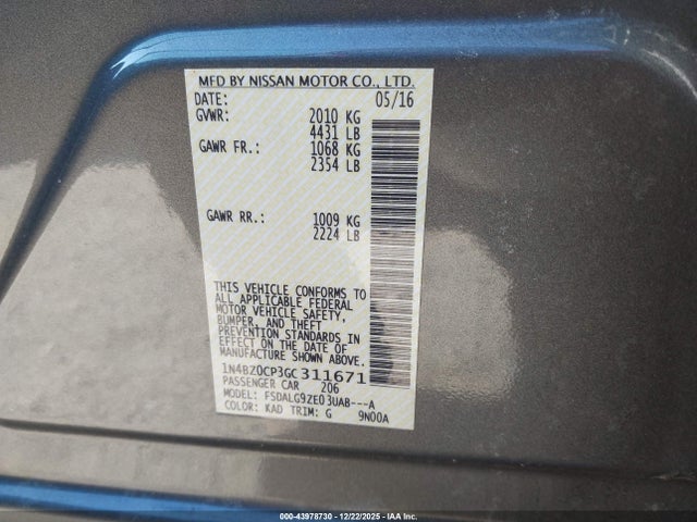 1N4BZ0CP3GC311671 Nissan Leaf Sl
