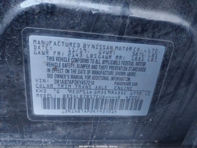 Nissan SENTRA S 2019 3N1AB7AP2KY457214 Image 9