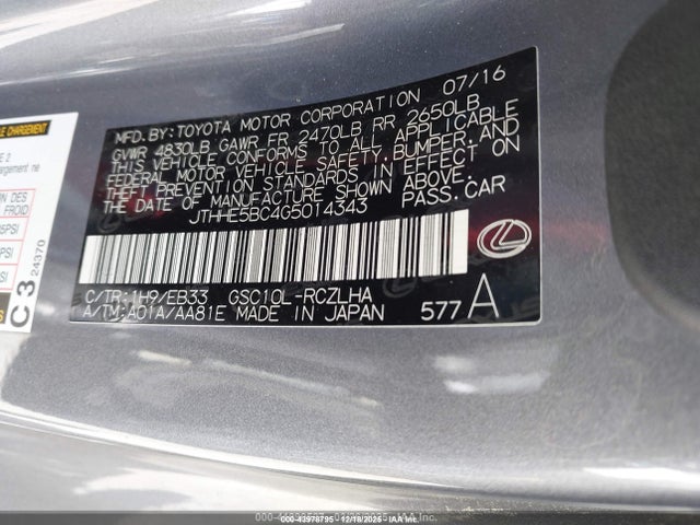 Lexus RC 350 2016 JTHHE5BC4G5014343 Image 9