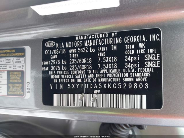 2019 KIA SORENTO 5XYPHDA5XKG529803 Photo 8