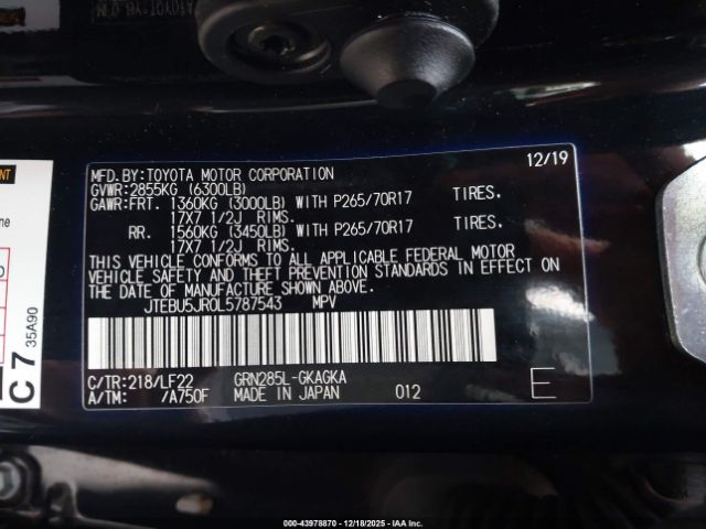 2020 TOYOTA 4RUNNER JTEBU5JR0L5787543 Photo 8