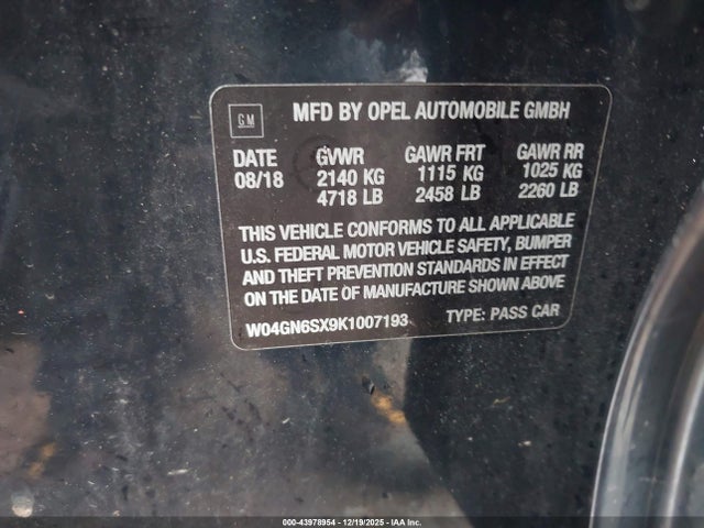 Auction sale of the 2019 Buick Regal Sportback Awd Preferred Ii, vin: W04GN6SX9K1007193, lot number: 43978954
