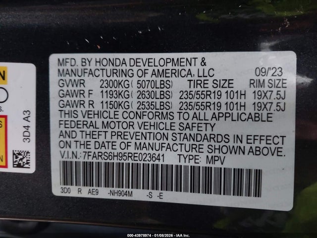 Aukcja sprzedaży 2024 Honda Cr-v Hybrid Sport Touring, vin: 7FARS6H95RE023641, numer aukcji: 43978974